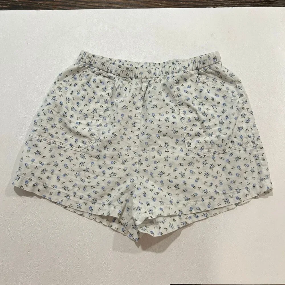 H&M Floral Lounge Pajama Shorts Size XL Blue Cottagecore Sleep Shorts